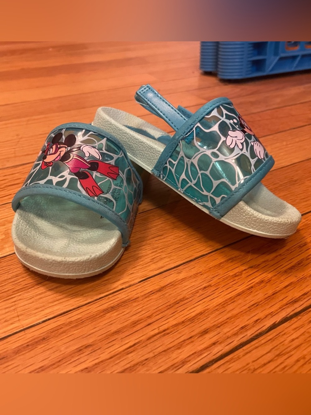 Disney Teal & Light Blue Mickey Mouse Slide Sandals Size 7/8 T